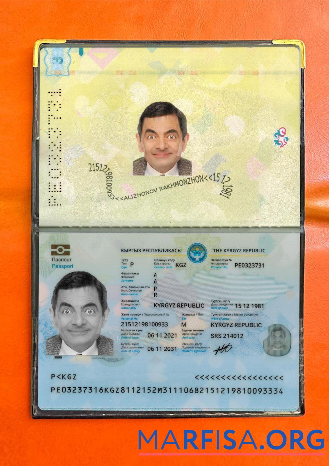 Downloadable Kyrgyz passport 2021 present photolook sample